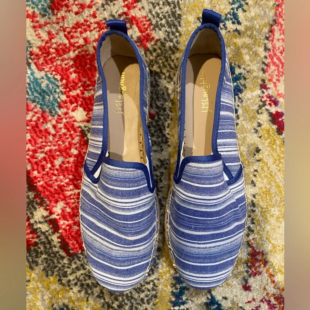 J. McLaughlin Blue and White Striped Espadrilles